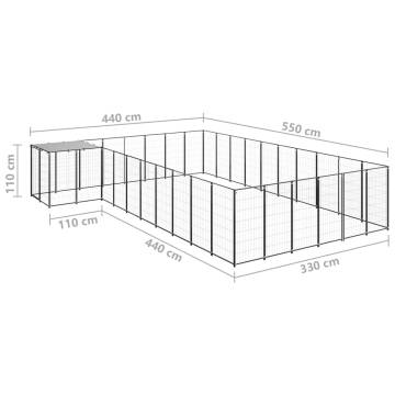 Durable Black Steel Dog Kennel - 19.36 m² Outdoor Space