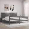 Grey Bed Frame with Headboard 200x200 cm - Solid Pine Wood