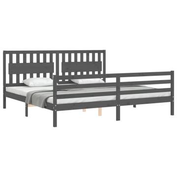 Grey Bed Frame with Headboard 200x200 cm - Solid Pine Wood