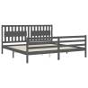 Grey Bed Frame with Headboard 200x200 cm - Solid Pine Wood