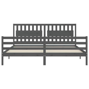 Grey Bed Frame with Headboard 200x200 cm - Solid Pine Wood