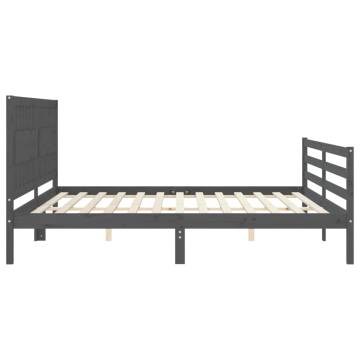 Grey Bed Frame with Headboard 200x200 cm - Solid Pine Wood