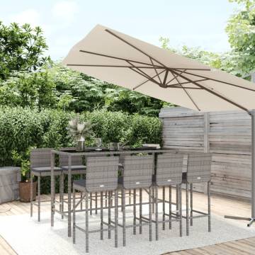 9 Piece Grey Poly Rattan Garden Bar Set with Cushions