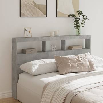 Headboard Cabinet with LED Concrete Grey - Stylish Design