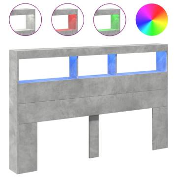 Headboard Cabinet with LED Concrete Grey - Stylish Design