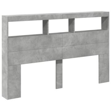 Headboard Cabinet with LED Concrete Grey - Stylish Design