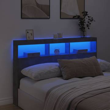 Headboard Cabinet with LED Concrete Grey - Stylish Design