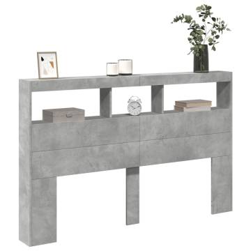 Headboard Cabinet with LED Concrete Grey - Stylish Design