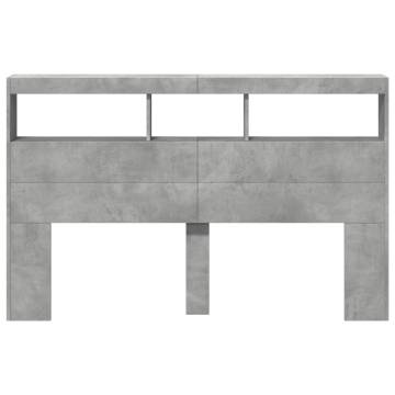 Headboard Cabinet with LED Concrete Grey - Stylish Design