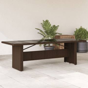 Garden Table with Glass Top - Brown Poly Rattan 240x90x75 cm