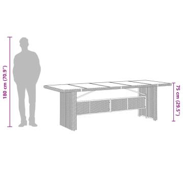 Garden Table with Glass Top - Brown Poly Rattan 240x90x75 cm