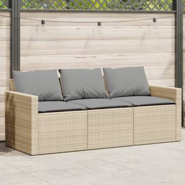 Comfortable 3-Seater Garden Sofa with Cushions - Beige Poly Rattan