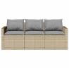 Comfortable 3-Seater Garden Sofa with Cushions - Beige Poly Rattan