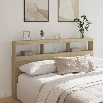 Stylish Headboard Cabinet with LED in Sonoma Oak | HipoMarket