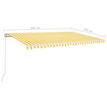 Manual Retractable Awning with LED - 500x350 cm Yellow & White