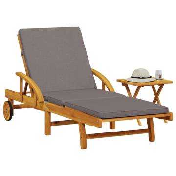 Sun Lounger with Cushion & Table - Solid Wood Acacia