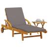 Sun Lounger with Cushion and Table Solid Wood Acacia Colour dark grey Quantity in Package 1 Model with table 