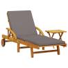 Sun Lounger with Cushion & Table - Solid Wood Acacia