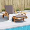 Sun Lounger with Cushion & Table - Solid Wood Acacia