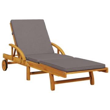 Sun Lounger with Cushion & Table - Solid Wood Acacia