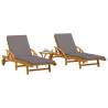 Sun Loungers 2 pcs with Table Solid Wood Acacia Colour dark grey Quantity in Package 2 Model with table 