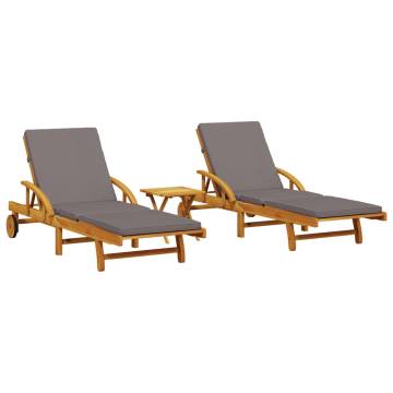 Sun Loungers Set with Table | Solid Acacia Wood | Hipomarket