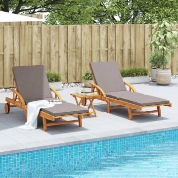 Sun Loungers Set with Table | Solid Acacia Wood | Hipomarket