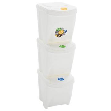 Stackable Garbage Bin Boxes - 3 pcs White | 75 L Polypropylene