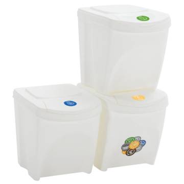 Stackable Garbage Bin Boxes - 3 pcs White | 75 L Polypropylene