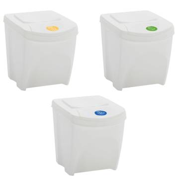 Stackable Garbage Bin Boxes - 3 pcs White | 75 L Polypropylene