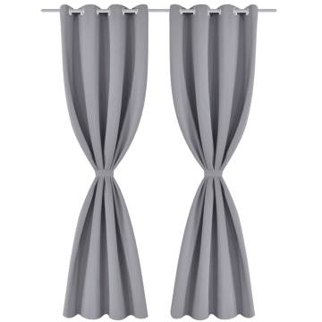 Elegant 2 pcs Grey Blackout Curtains with Metal Rings - 135x245 cm