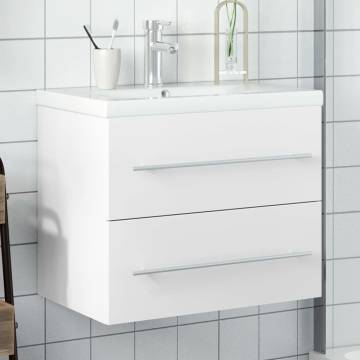 Stylish Bathroom Sink Cabinet with Built-in Basin - White