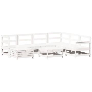 8 Piece Garden Sofa Set - White Solid Wood Pine | Hipo Market