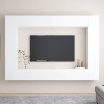 8 Piece White Engineered Wood TV Cabinet Set | HipoMarket