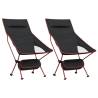 Foldable Camping Chairs - 2pcs Black Oxford Fabric & Aluminium