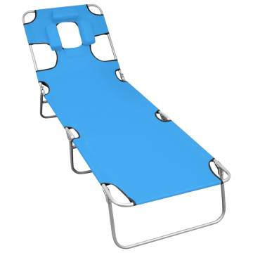 Folding Sun Lounger with Head Cushion - Turquoise Blue