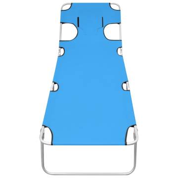 Folding Sun Lounger with Head Cushion - Turquoise Blue