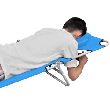 Folding Sun Lounger with Head Cushion - Turquoise Blue