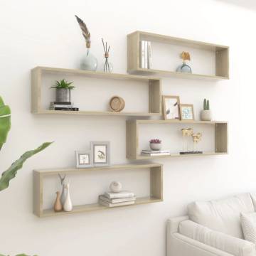 Wall Cube Shelf Set - 4 pcs Sonoma Oak | Stylish Storage Solution