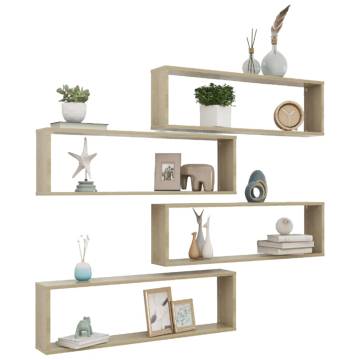 Wall Cube Shelf Set - 4 pcs Sonoma Oak | Stylish Storage Solution