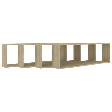 Wall Cube Shelf Set - 4 pcs Sonoma Oak | Stylish Storage Solution