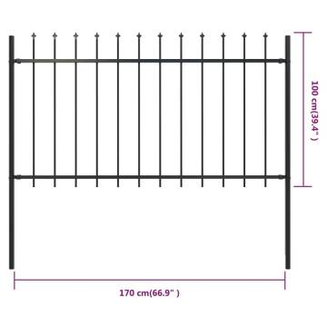 Garden Fence with Spear Top Steel 1.7x1 m Black - Hipomarket