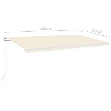 Manual Retractable Awning with LED - 600x300 cm Cream