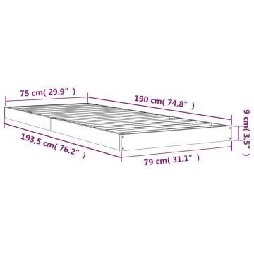 White Bed Frame 75x190 cm - Small Single Solid Pine Wood