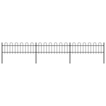 Stylish Garden Fence with Hoop Top - 5.1x0.6m Black Steel