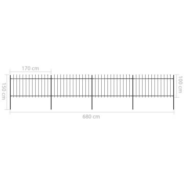 Elegant Black Garden Fence with Spear Top - 6.8x1 m