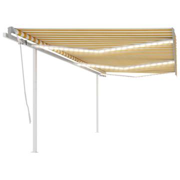 Manual Retractable Awning with LED - Yellow & White, 6x3.5m