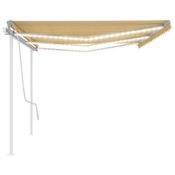 Manual Retractable Awning with LED - Yellow & White, 6x3.5m