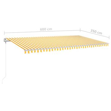 Manual Retractable Awning with LED - Yellow & White, 6x3.5m