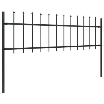 Garden Fence with Spear Top Steel - 13.6m Black | HipoMarket